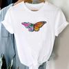(Asian Size) Short Sleeve Tee Top Butterfly Lovely Trend 90s Trend Fashion Tshirt Women Clothing Casual Print Lady Female Graphic T-shirt