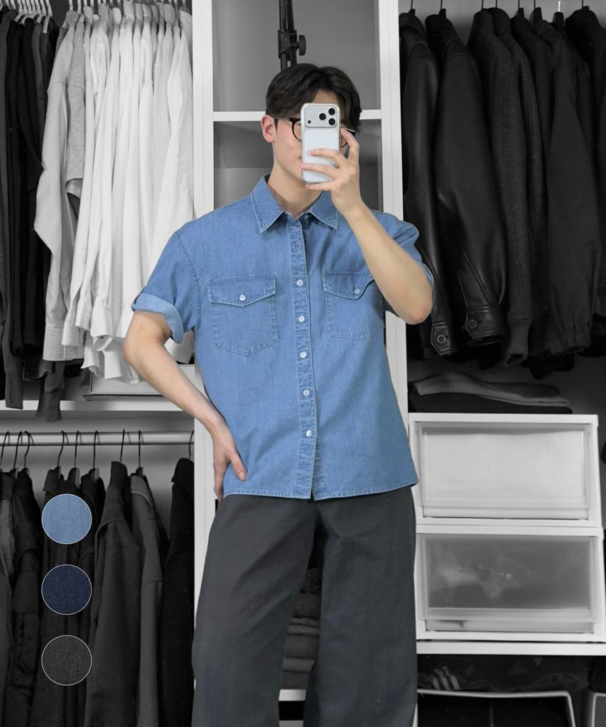 DRAW FIT [Genflox X Drawfit] Linen Denim Roll-Up Shirt [3 Colors]