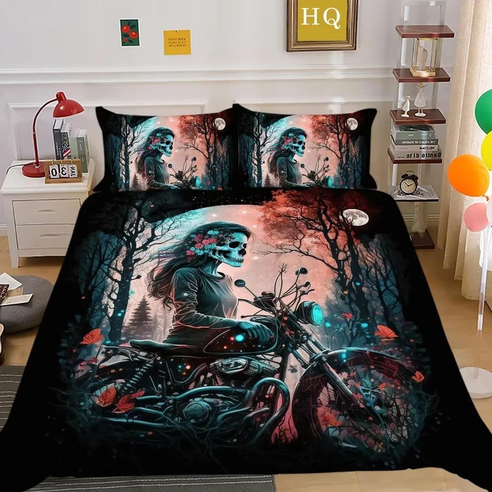 Dekbedovertrekset Skull and Beauty Volledige Maat Gotische Suikerschedel Engelen en Demonen Beddengoedset met Kussensloop Twin Tweepersoons Bedsets