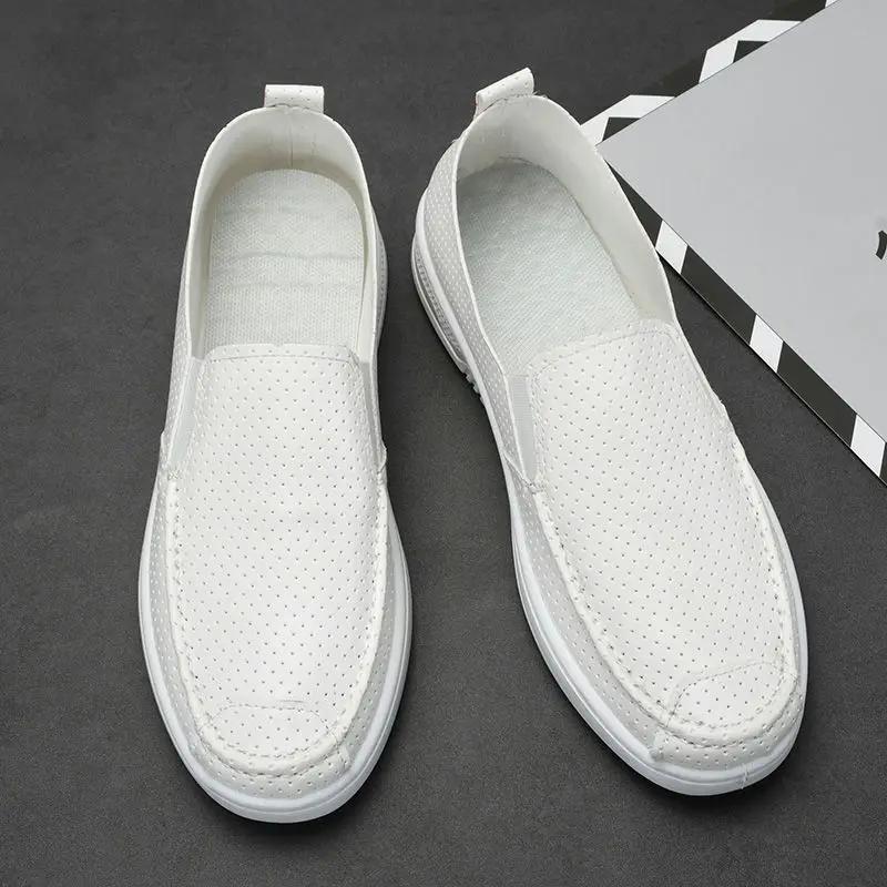 Fashion Flat White Men's Leather Shoes Breathable Legitimate Common Social Slip-on Designer Classic Original Elegant Pu Male Casual Shoe