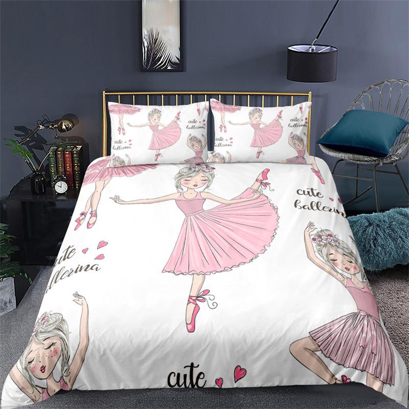 Cartoon Ballet Girl Toddler Bedding Set Microfiber Swan Cat Unicorn Print Duvet Cover For Kids Teen Girls Bedroom Decor