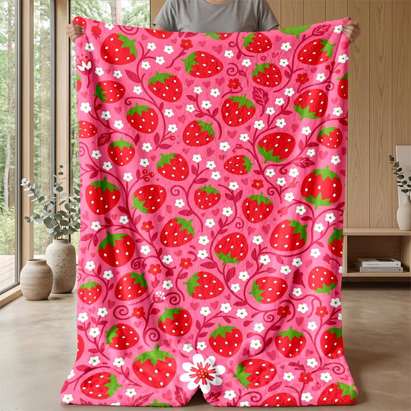 Strawberry Garden Pattern 1 Theme Blanket Lightweight Warm Flannel Blanket Decorative Throw Blanket for Home Decoration