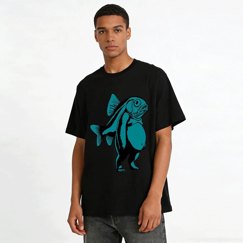Weird Fish-Human Hybrid Print Casual Short Sleeve T-Shirt Pure Cotton T-shirt
