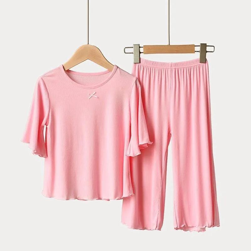 Girls Ice Silk Set Thin Children Homewear Clothes Summer Kids Short Sleeve Children Sets Girl Pajamas Outfit
