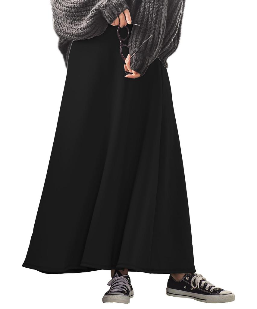 Kobe Lettuce Flared Warm and Cozy Loungewear Sweatshirt for Size Black "Nukumori" Fleece-Lined Skirt, Winter, M786,