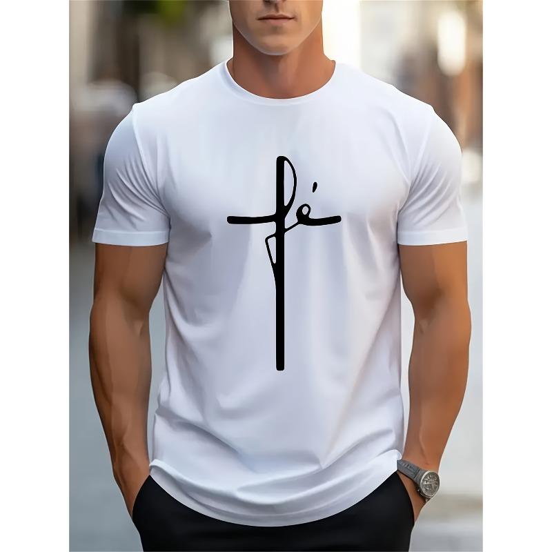 Mărimi europene Tricou casual moale și respirabil pentru bărbați, cu imprimeu text în engleză, potrivit pentru vară - Gât rotund Îmbrăcăminte casual