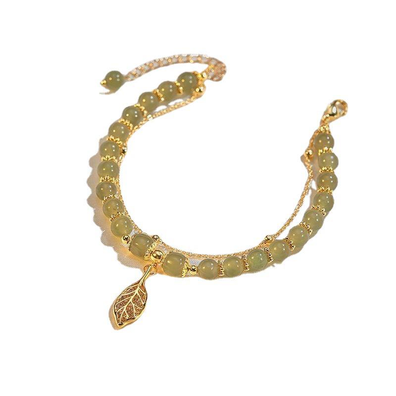 Golden Branch Jade Leaf Double-Layer Bracelet - Fresh Summer Luxury Design for Women 2022