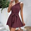 2026 Summer Casual Resort Textured One-Shoulder Tie-Up Jumpsuit