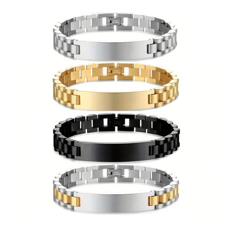 Roestvrij Staal Geometrische Armband Mannen Met Gepersonaliseerde Graveerplaat Minimalistisch Mode