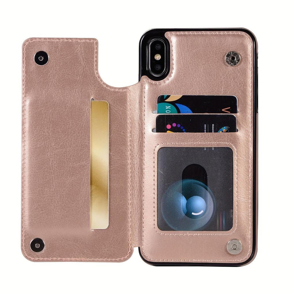 Phone Bag Wallet Phone Case With Card Holder, PU Leather Kickstand Card Slots Case, Double Magnetic Clasp And Durable Shockproof Cover, For IPhone