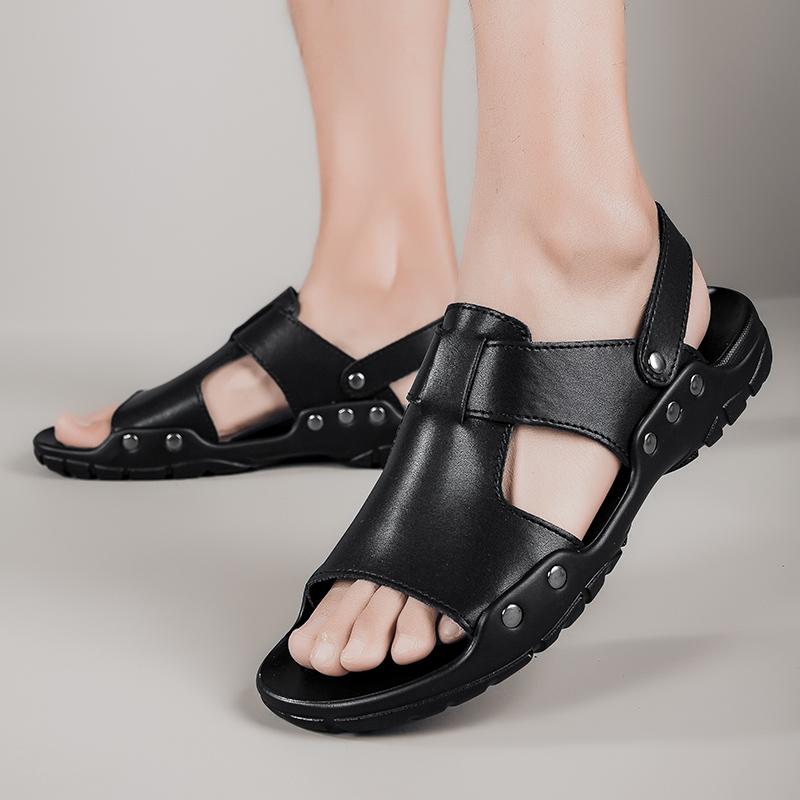 Herren-Hausschuhe mit doppeltem Verwendungszweck, lässig, Sommer, Übergröße, 51 52 Sandalen, Strandschuhe aus Leder für den Außenbereich, rutschfeste Sandalen mit offener Spitze, Halbhoher Absatz