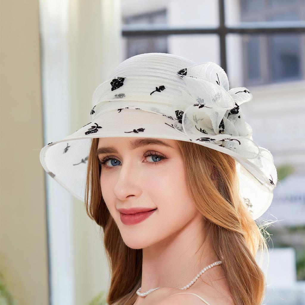 Spring and Autumn Eugen Yarn Rose Breathable Sun Hat Women's Sun Hat Basin Hat Middle-aged and elderly mother hat