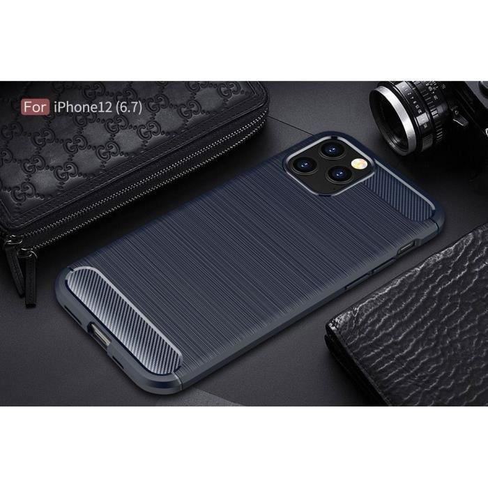 Protective Case - PROSHOP - for iPhone 12 Pro Max - Flexible - Carbon Fiber - Navy Blue