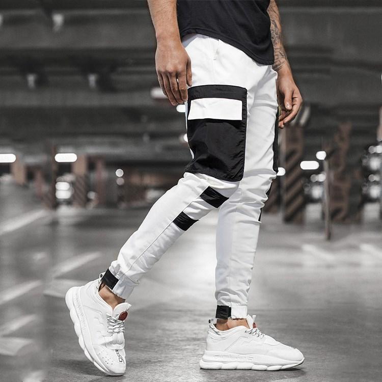 Mens Casual Sports Pants Woven Fabric Pocket Stitching Corset Waist Breathable Comfortable Athletic Jogging Long Trousers for Daily