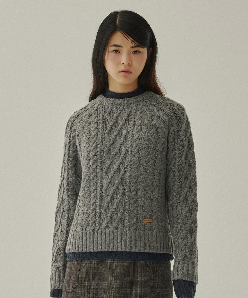 COVERNAT WOMAN Raglan Cable Knit Melange Gray