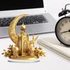 Yousheng Acrylic Moon Castle Ornament 2D Flat Golden Crescent Moon Mosque Table Sign Holiday Party Home Office Living Room Bedroom Desktop Decoration