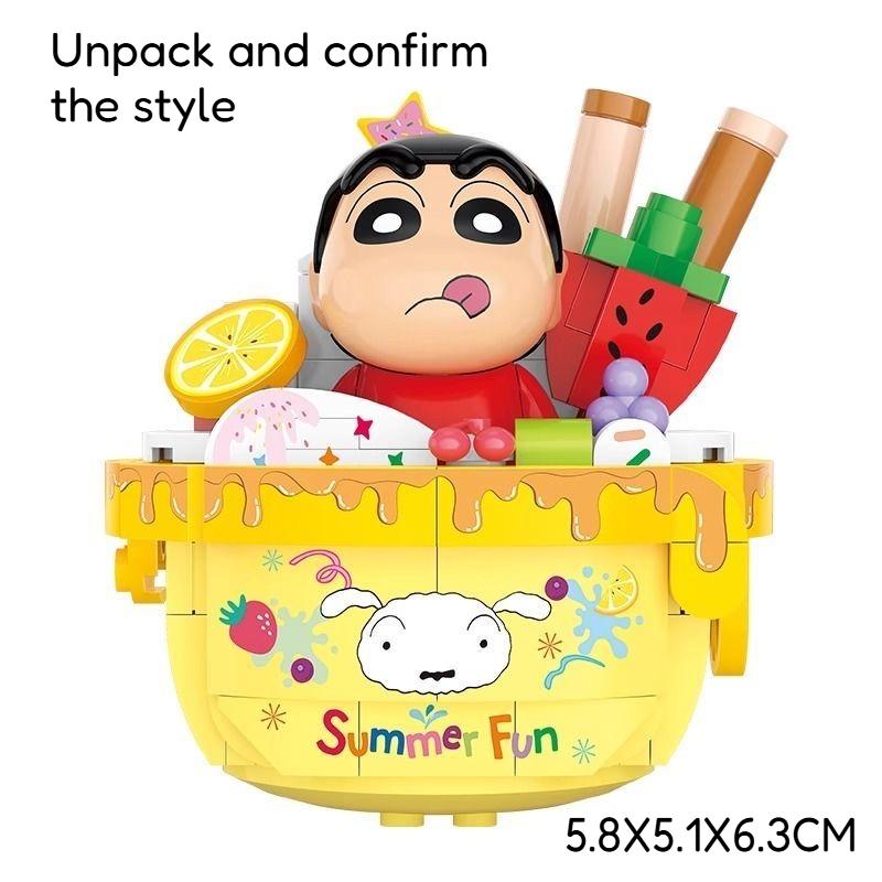 Crayon Shin-Chan Delicious Food Toys Construction Blocks  Cute Assembling Toys Ornaments Children'S Educational Gifts