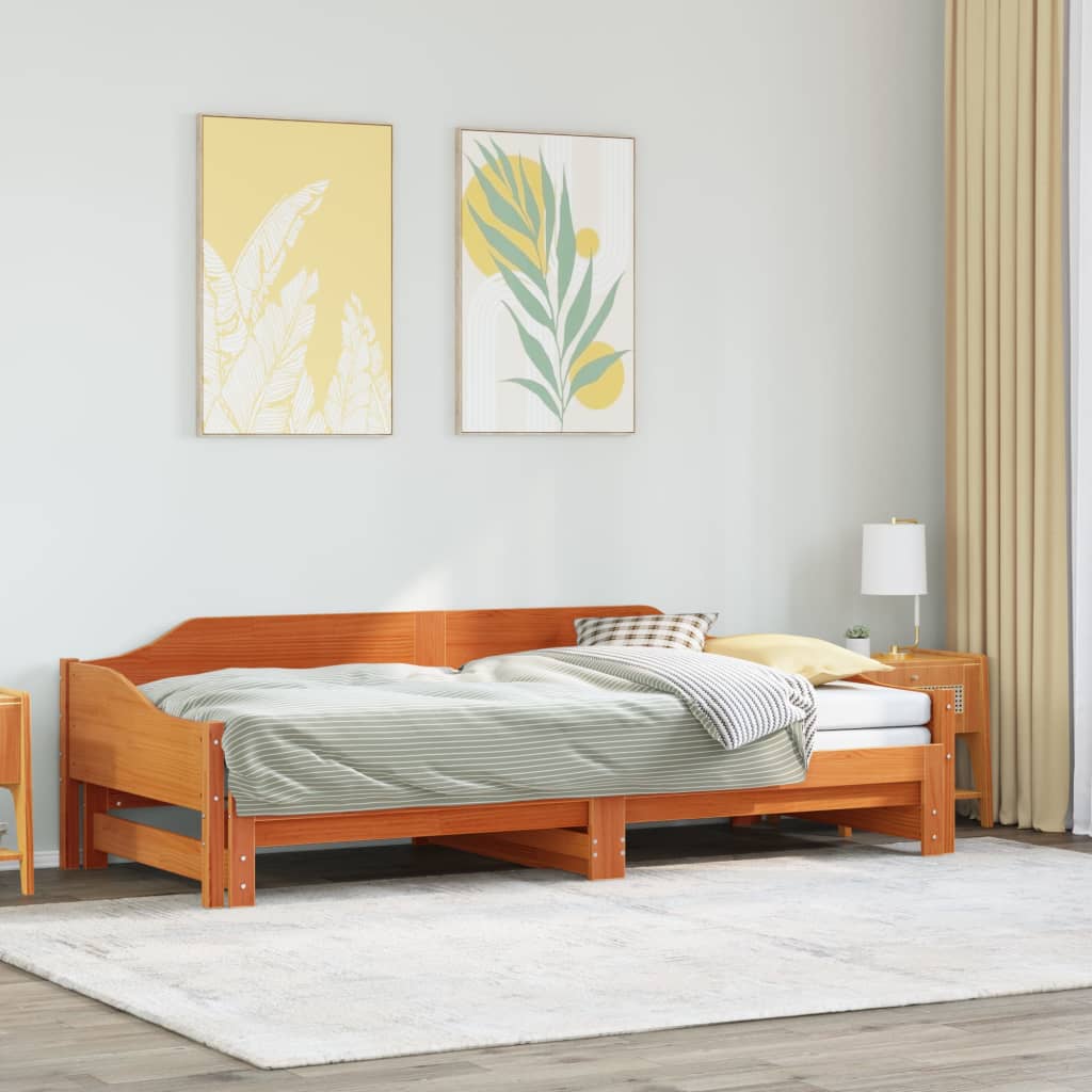 Extendable Daybed In Wax Brown 80 X 200 Cm Solid Pine Wood