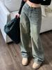 Vintage 90s Baggy Straight Denim Trousers Female Y2K High Waist Loose Wide Leg Jeans Women Streetwear All-Match Casual Pants New