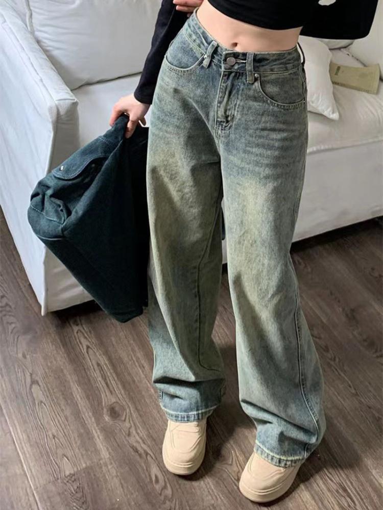Vintage 90s Baggy Straight Denim Trousers Female Y2K High Waist Loose Wide Leg Jeans Women Streetwear All-Match Casual Pants New