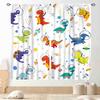 Kids Dinosaur Curtains For Boys Room, Cartoon Dino Funny Cute Dinosaur Safari Animals Colorful Window Treatments Drapery For