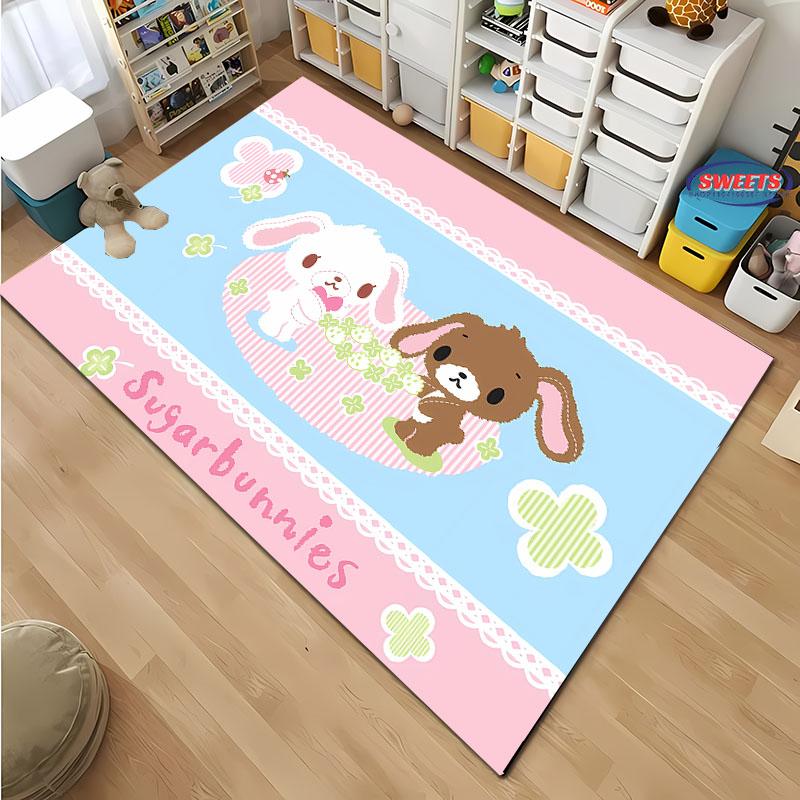 3D HD Schattige Konijntjes Cartoon Gebiedskleed, Kleed voor Woonkamer Tapete voor Slaapkamer Sofa Keuken Deurmat Decor, Kinderen Antislip Vloermat