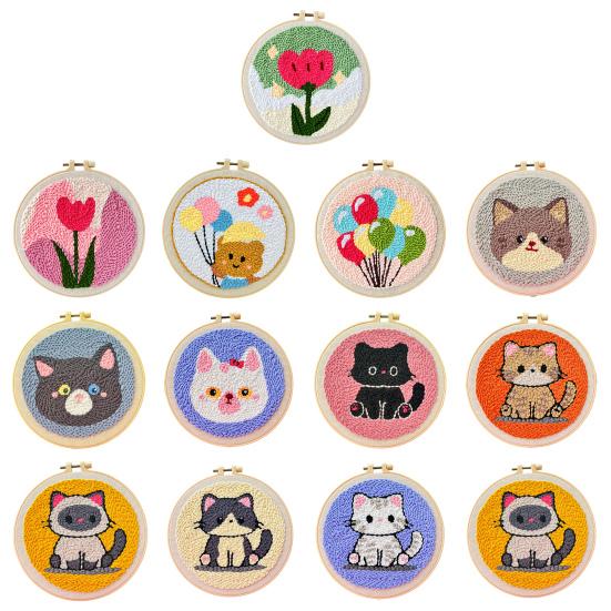 1 Set Punch Needle Underläggskit Handgjort Punch Needle Broderihantverkskit med Ram Garn Verktyg Instruktion Vuxna Nybörjare DIY Djur Blomma Underlägg