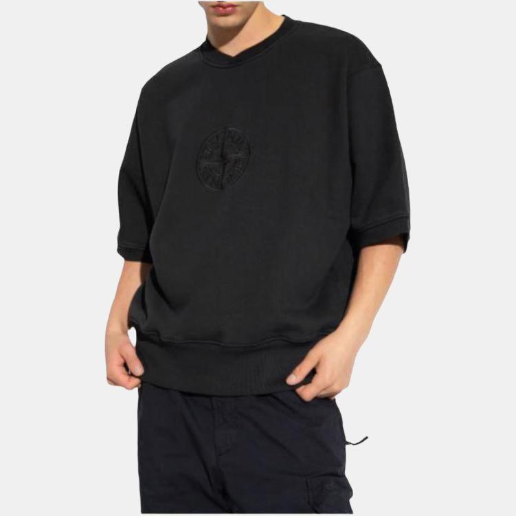 STONE ISLAND Logo Print Crew Neck Pullover Long Sleeve Sweatshirt Men Sweatshirt Black 791566155-V0129