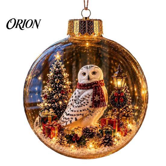 Christmas Tree Garland Pendants Glowing Scene Ornament Ball with LED Light for Hanging And Baubles Tabletop Decor, Transparent Acrylic Holiday Pendant