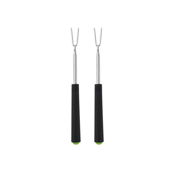 Yousheng 2Pcs Retractable BBQ Fork with V-Shaped Prongs Non-Slip Handle Stainless Steel Grilling Fork Portable Outdoor Cooking Tool for Camping Picnic
