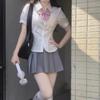 Women's White Puff Sleeve College Style Summer Shirt