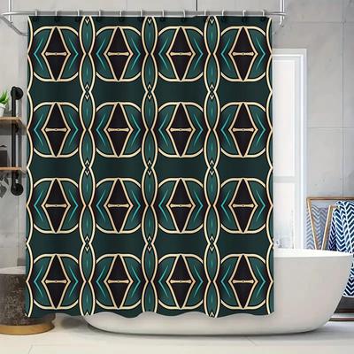 Perdea de duș cu design geometric modern din țesătură poliester impermeabilă model verde albastru bej pentru decorul băii!