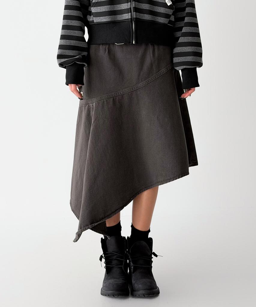 The Green Lab Asymmetrical Denim Skirt [Charcoal Gray]