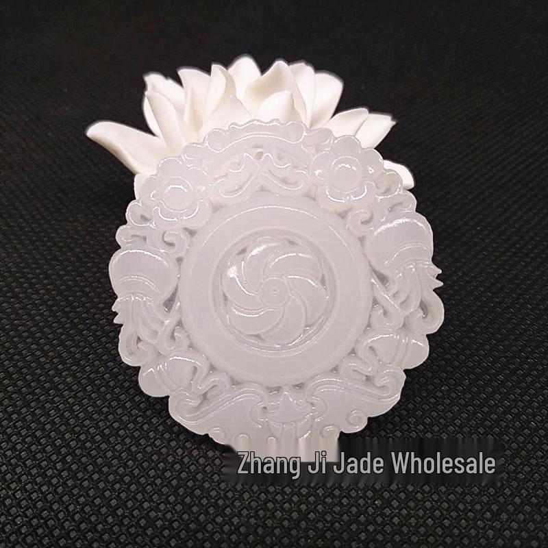 Afghanistan White Jade Flower Pendant Necklace - Exquisitely Carved Ethnic Style Lucky Charm