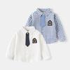 Children's Clothing 2024 New Boys Long-sleeved Shirt Korean Version Baby Tie Embroidered Foreign Style Shirt