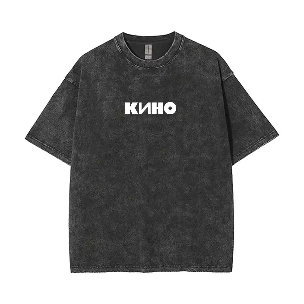Viktor Tsoi Kino Nacht Vintage Gewassen T-shirts Klassiek Russisch Rock Gotische T-shirts Mannen Vrouwen Casual Polyester Oversized T-shirt