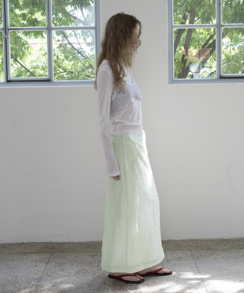 Mosyupamosyu Wrinkle Maxi Low-Rise Slit Skirt [Light Mint]