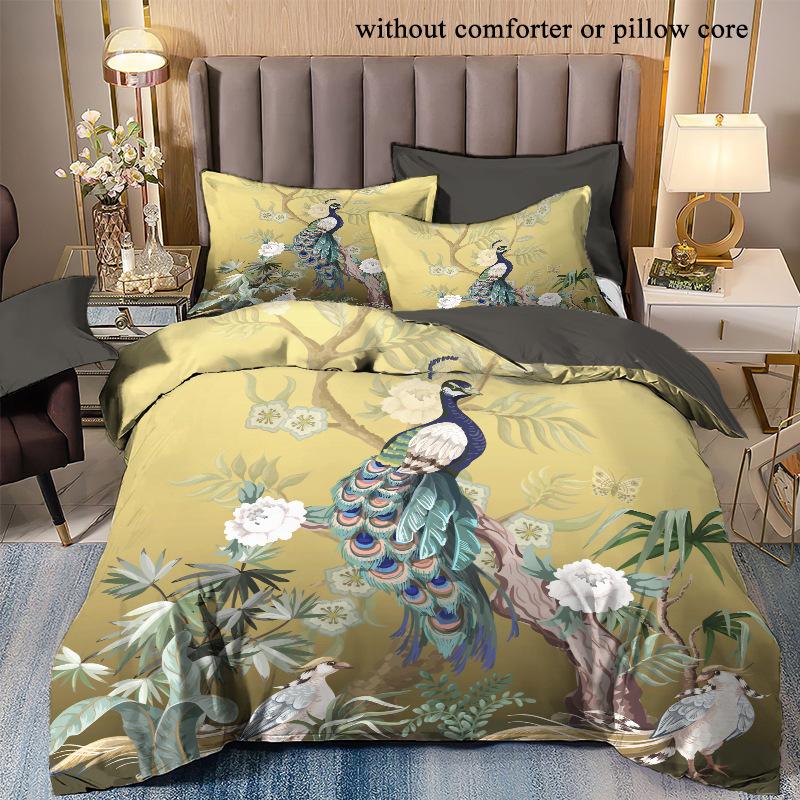 Simple Peacock 3D Printing Thickened Polished Bed High-End Quilt Cover, Dormitory Three-Piece Bedding