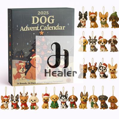 Calendrier de l'Avent pour Chien 2025 - 24 Pièces Ornements Festifs de Races de Chiens - Calendrier de l'Avent Pour Animaux de Compagnie Avec Ornements Réutilisables, Idée Pour les Amoureux des Chiens