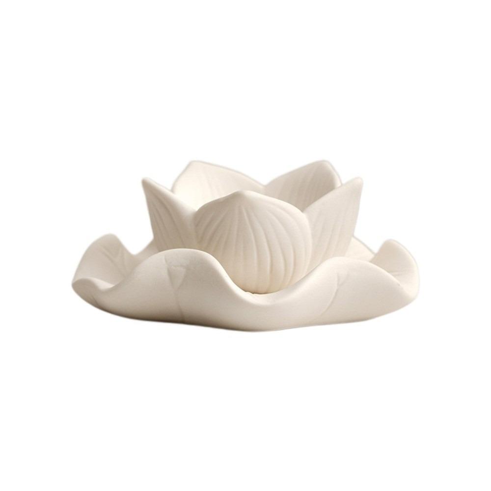 Tray Ceramic Lotus Candle Holder Meditation Decorative Flower Candlestick Vintage Artistic Zen Style Candle Cup Indoor Use