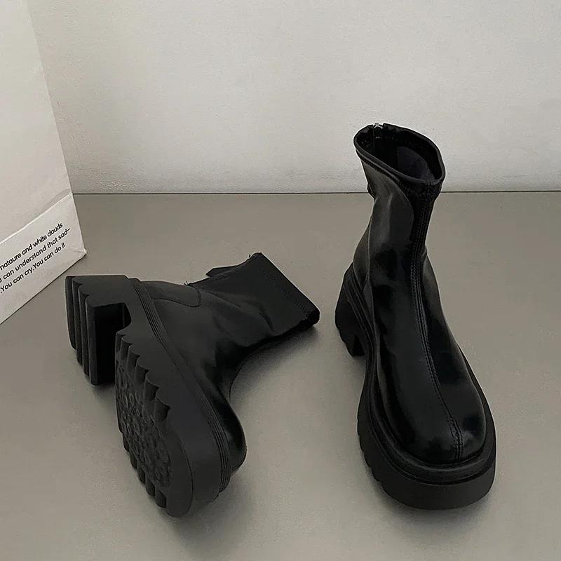 Chunky Women Short Boots Fashion Back Zippers Shoes  New Autumn Winter Thick Heel Women's Ankle Booties