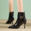 Fashion Big Size Sexy Winter Women Ankle Boots High Thin Heels Party Office Lady Pointed Toe Buckle Zipper Punk Short Boots 2024 New