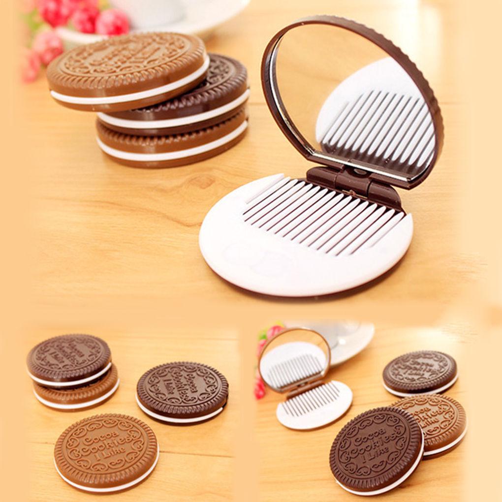 Roztomilé Mini Vrecko Čokoládové Sušienky Prenosné Make-up Kozmetické Kompaktné Zrkadlo Hrebeň