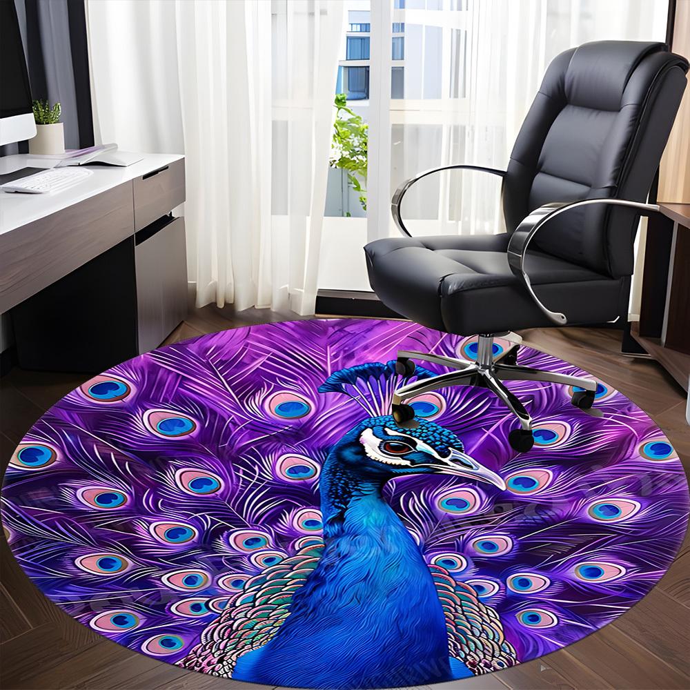 1pc Peacock Feathers Office Round Area Rug, Under Office Chairs Bedroom Living Room Home Decor, Room Deco, Available in Various Sizes