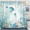 Jellyfish Shower Curtain Blue Magic Underwater Sea Life Shower Curtains Funny Aquatic Bathroom Curtains Bath Screen,Waterproof