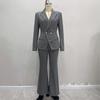 European and American professional set, elegant autumn/winter suit bell-bottom pants two-piece set, women's gray plaid formal wear set