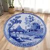 Chinese Blue and White Porcelain Style Circular Carpet Living Room Rug Anti Slip Dirt Resistant Mat Home Decoration