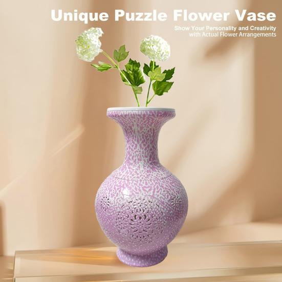 200Pcs/Set 3D Puzzle Vase with LED Light DIY Handmade Jigsaw Puzzle Flower Vase Kids Adults Educational Puzzle Vase Building Toy Decoration
