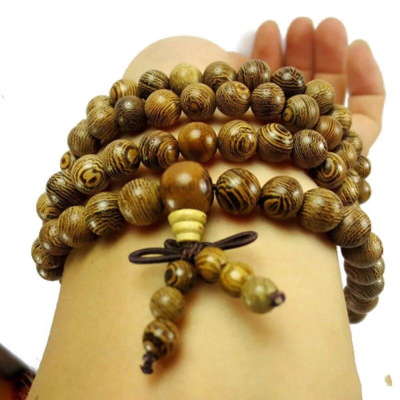 Többrétegű Wenge imagyöngyök tibeti buddhista Mala Buddha karkötő rózsafüzér női férfiaknak