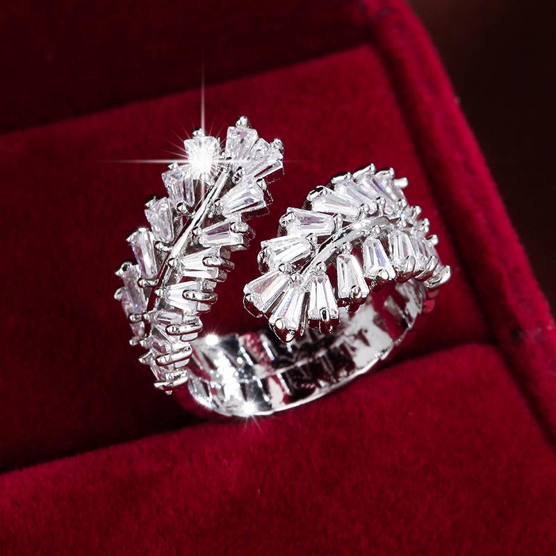 Exquisite Open Design Olive Branch Leaf Pinky Ring with Full Zircon, Versatile Everyday Jewelry